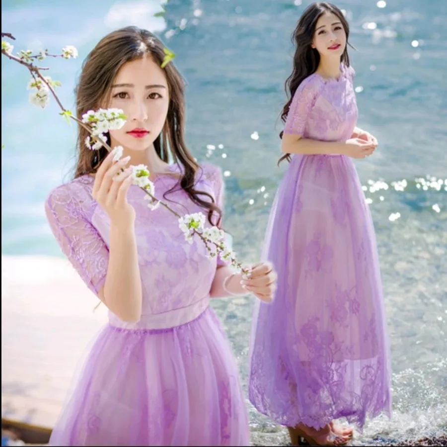 

Summer Dress 2019 Women Casual Short Sleeve O-Neck Floral Embroidery Dresses Elegant Lace Beach Party Dress Vestido