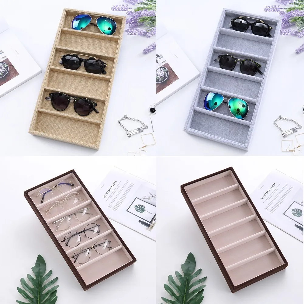 

Sunglasses Storage Box Organizer 6 Checks Eyewear Display Case Collector Beige Gray Brown
