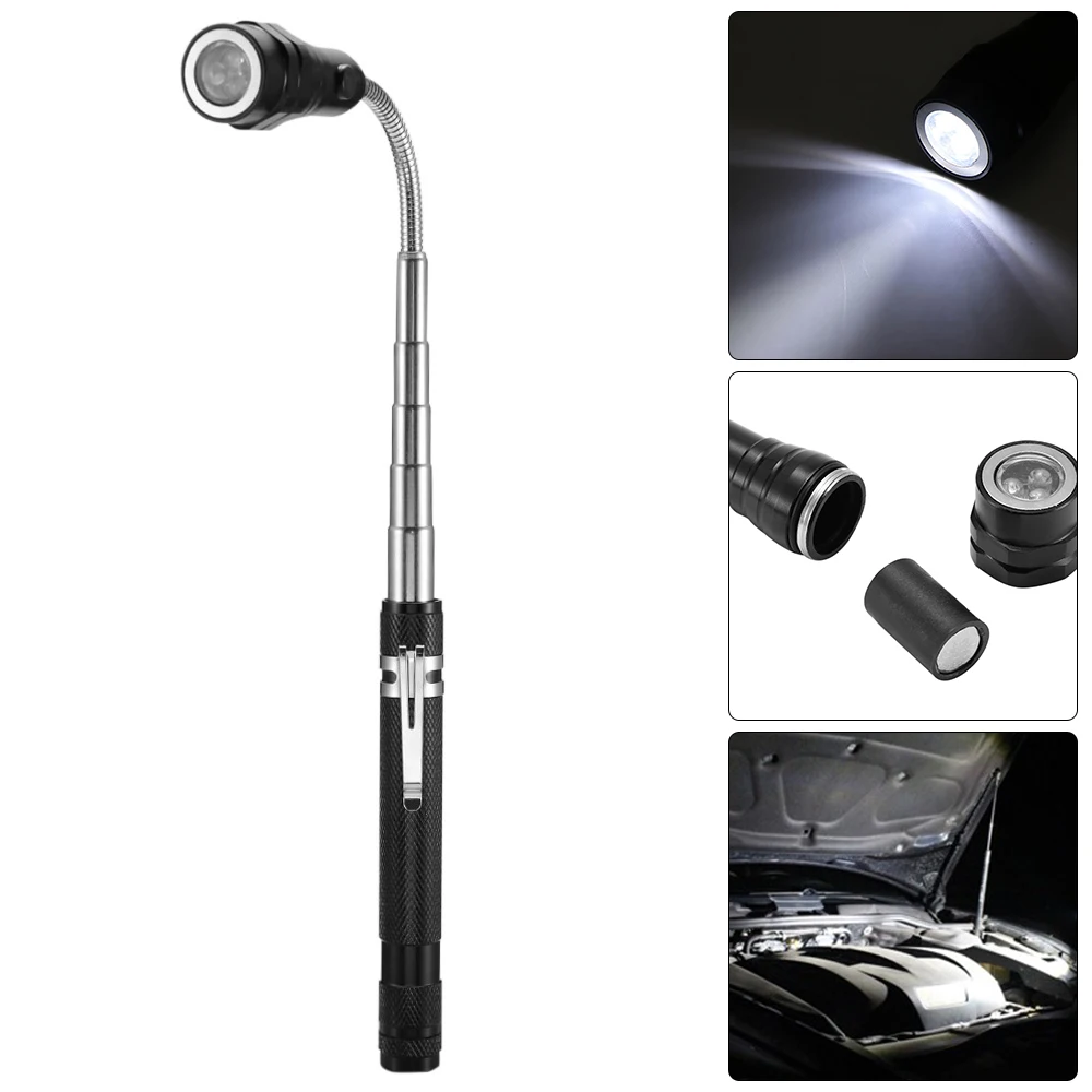 

3 LED Flexible Magnetized Head Torch Telescopic Bendable Magnetic Pick Up Finding Searching Tool Flashlight Light Lamp