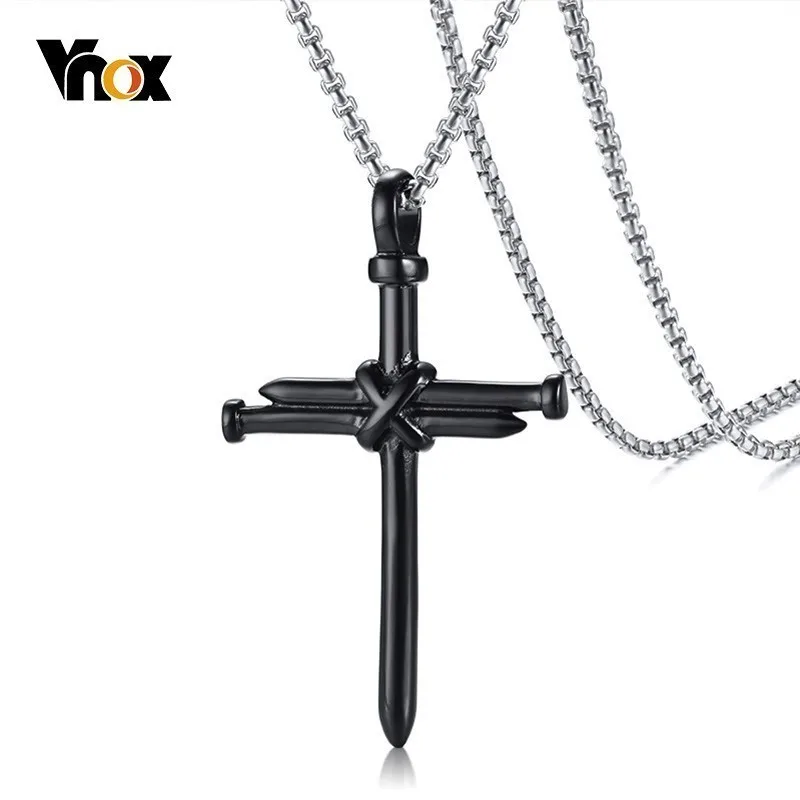 

Vnox Unique Nail Cross Pendant for Men Necklaces Stainless Steel Religious Jewelry Punk Christian Prayer Male Collares