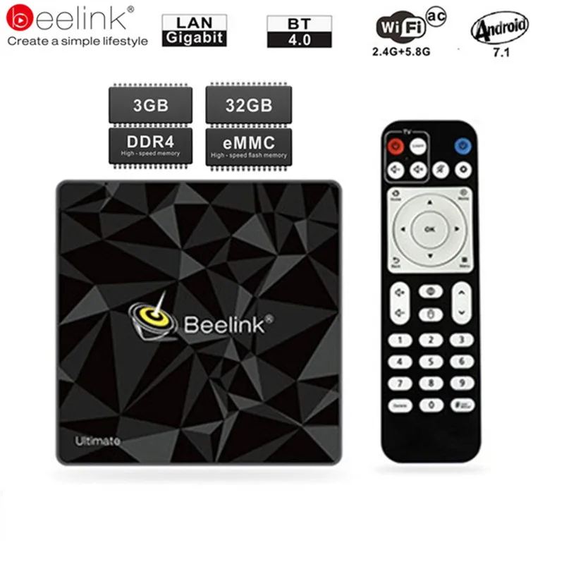 Beelink GT1 Ultimate/GT1-A Smart tv BOX Android 7,1 Голосовое управление Amlogic S912 4K телеприставка 2,4G WiFi HDMI H.265 медиаплеер