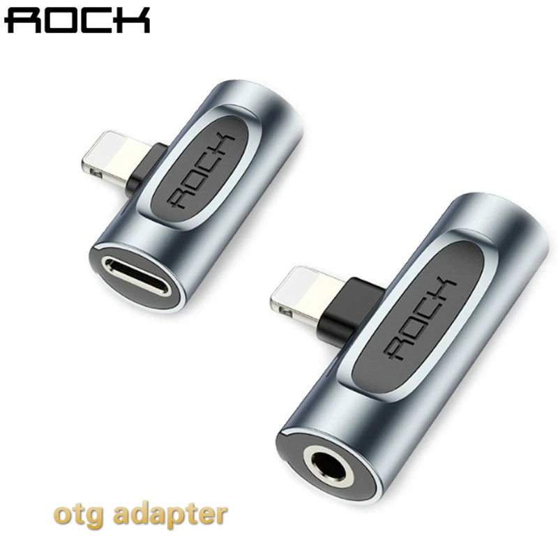 

Rock OTG Phone Adapter For IPhone Lightning To 3.5mm Splitter 2in1 Headphone 3.5 mm Jack Connector For iPhone X Xr Xs Max 8 7 6s