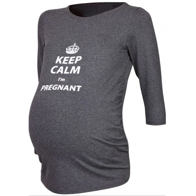 Godier Maternity T-Shirts Cotton Three Quarter Sleeve Tops Women tshirt Pregnancy T Shirt Keep Calm I'm Pregnant Printed Tops