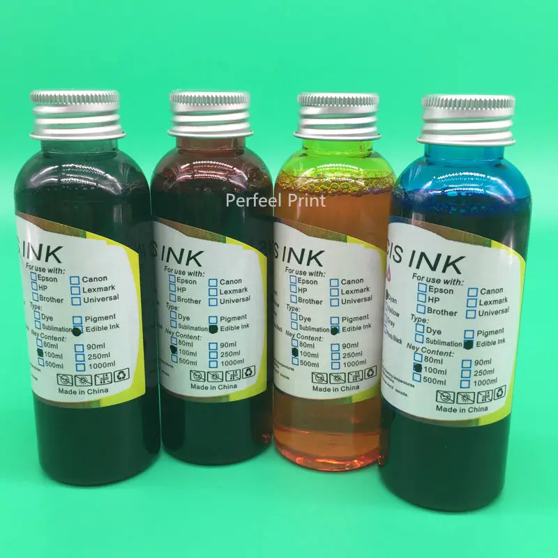 

4PCS x 100ML Universal Edible Ink For Canon Desktop Inkjet Printer Use For Food Cake Chocolate High Quality