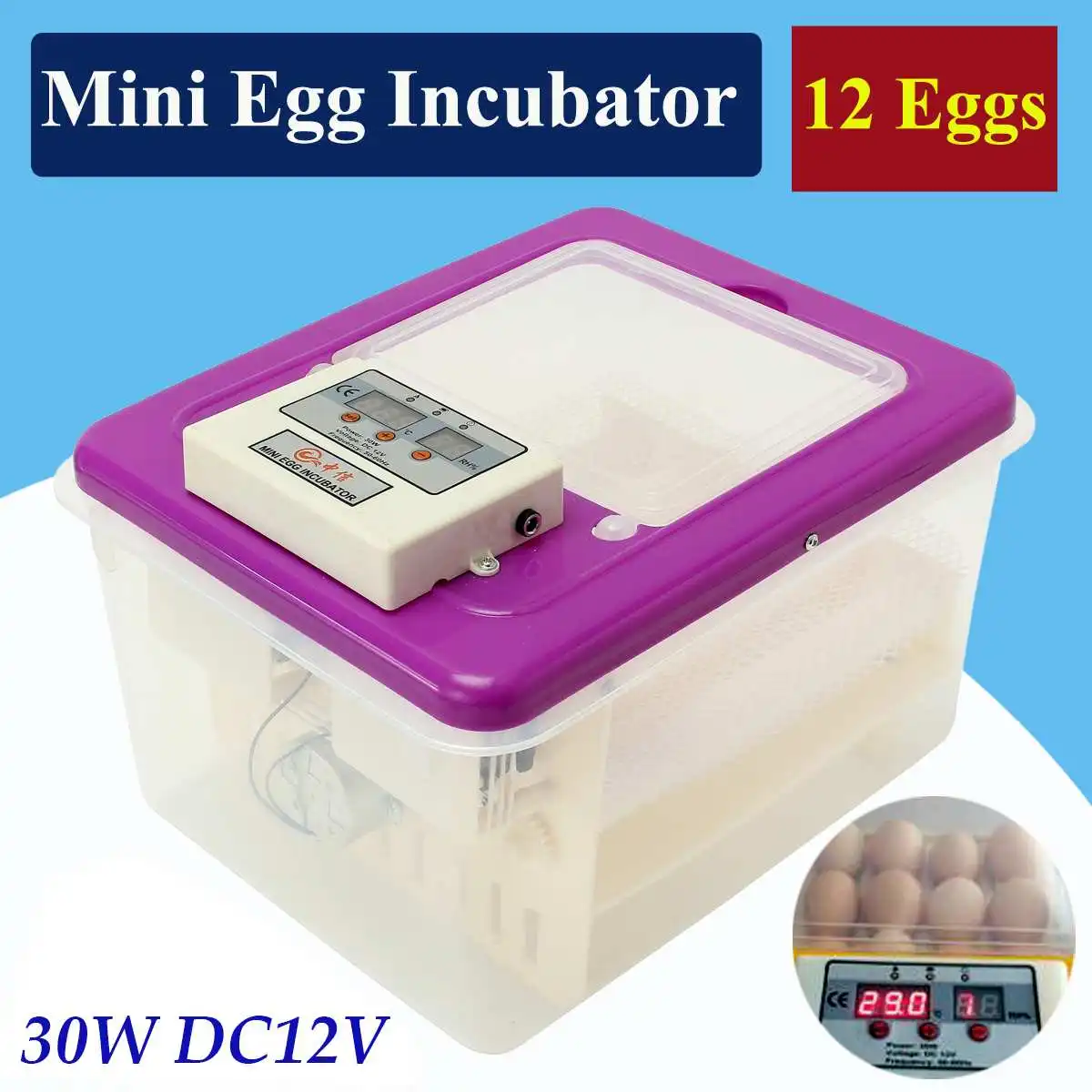 

12 Eggs 30W Automatic Turning Incubator For For Chicken Duck Eggs Hatcher Digital Temperature Control LED display 220V