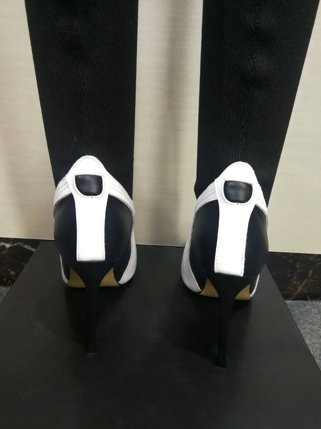 Genou Boot Sur Cuisse 10 Bottes Dames Talons Haute As Pic Chaussettes Pointu Zapatos Bout Sexy as Hauts Stretch Patchwork Le Blanc Noir Pic Cm IOEwcSPq