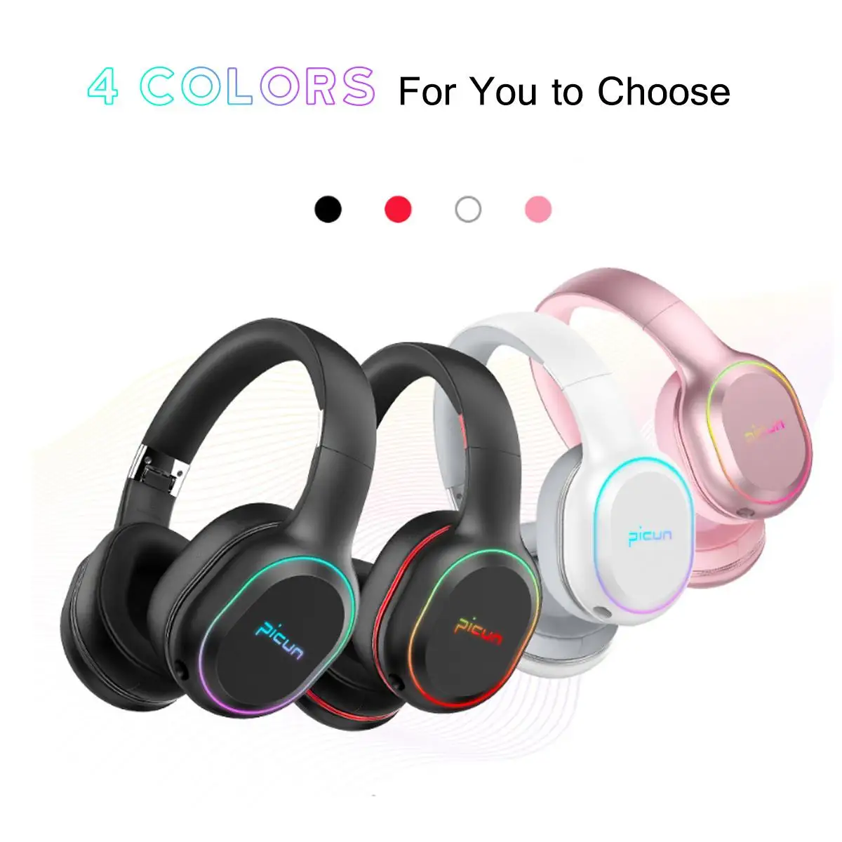 Wireless bluetooth Over-Ear Headphones RGB LED Light Smart Vibration Surround Sound Gaming Headset with Mic For Gamer PC Phones