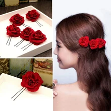 6pcs Rose Flower U-shaped Hair Pins Wedding Hair Accessories Flowers Bridal Hair Clips for Women Headpieces A2