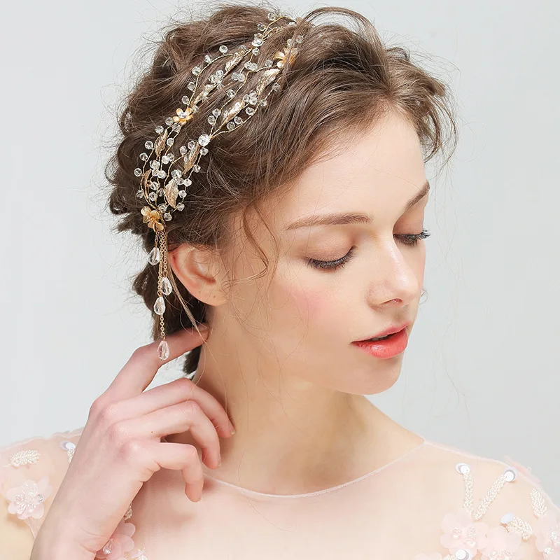 

Vintage Golden Leaves Headband Hair Accessories Handmade Beaded Wedding Headpiece Women Costume Party Headdress Jewelry Gifts
