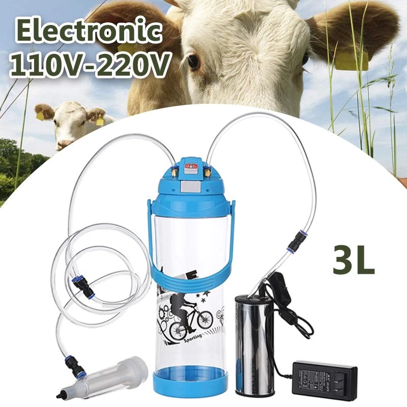 3L Manual Barrel Milking Machine Farm Cow Milker Portable Vacuum Pump Bucket 