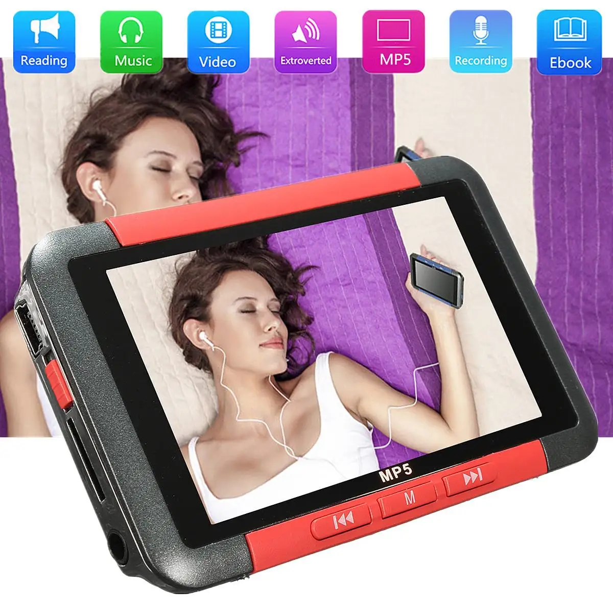 

16GB 3" Slim LCD MP3 MP5 Video Music Media Player FM Radio Recorder TF Card FM & MIC Recording Ebook Viewer Red Orange Blue