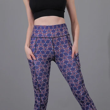 

Womens Yogawear Star Printed Workout Leggings Pants Female Soft Sportswear Pants Leggings Fitness Stretch Trousers New