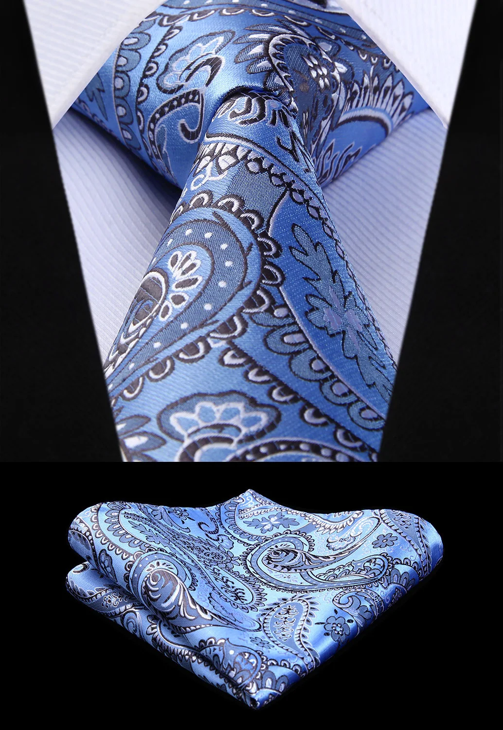 New Floral Paisley Mens Tie Blue Woven Silk Necktie Handkerchief Set