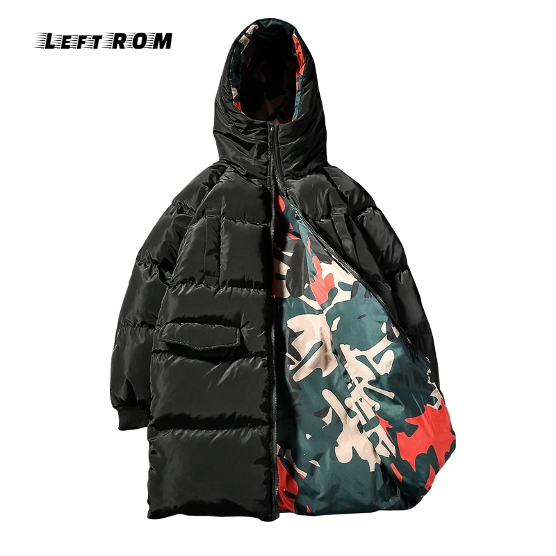 Chaqueta Hombre Invierno 2018 Flower Reversible Mid-long Padded Jacket Black Green Camo Designer Winter Men Puffer Parka Homme