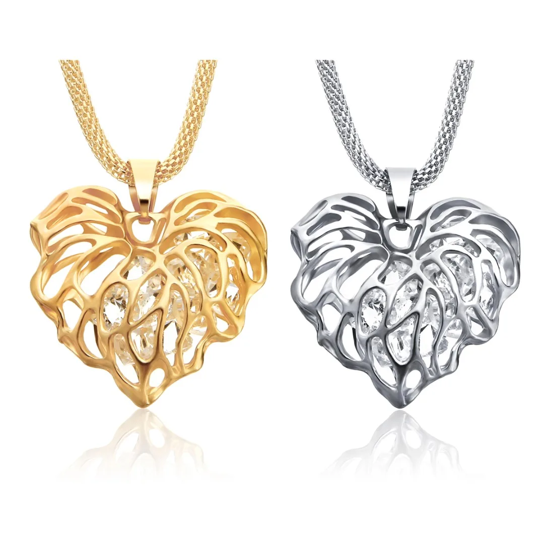 Women Sweet Heart Silver Plated Long Chain Necklace Romantic Silver Gold Heart Necklace collares