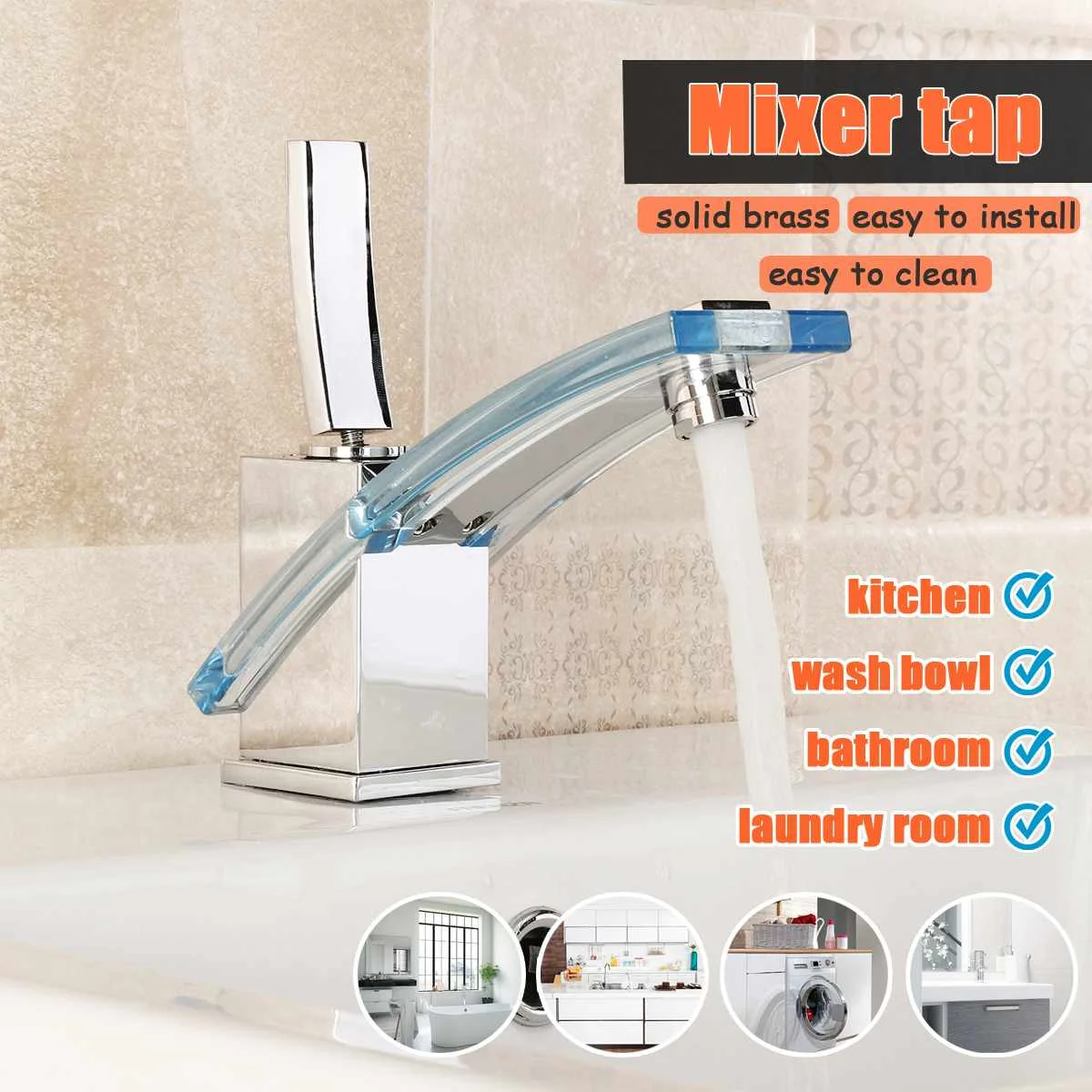 Unique Colorful Glass Single Handle Chrome Deck Mount Finish Bathroom