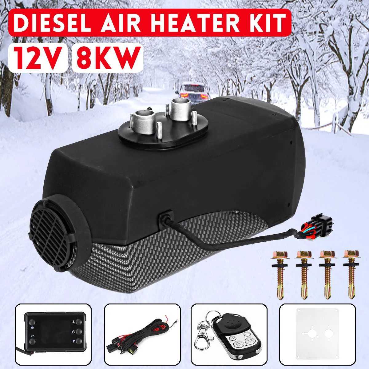 

12V 8000W Car Heater Diesel Air Heater 8KW Black LCD Thermostat Remote Control FOR Car Boat RV Motorhome Trailer Trucks Newest