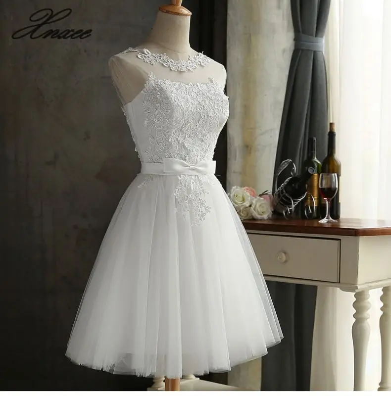 Женское короткое Кружевное Вечернее Платье элегантное белое платье без рукавов