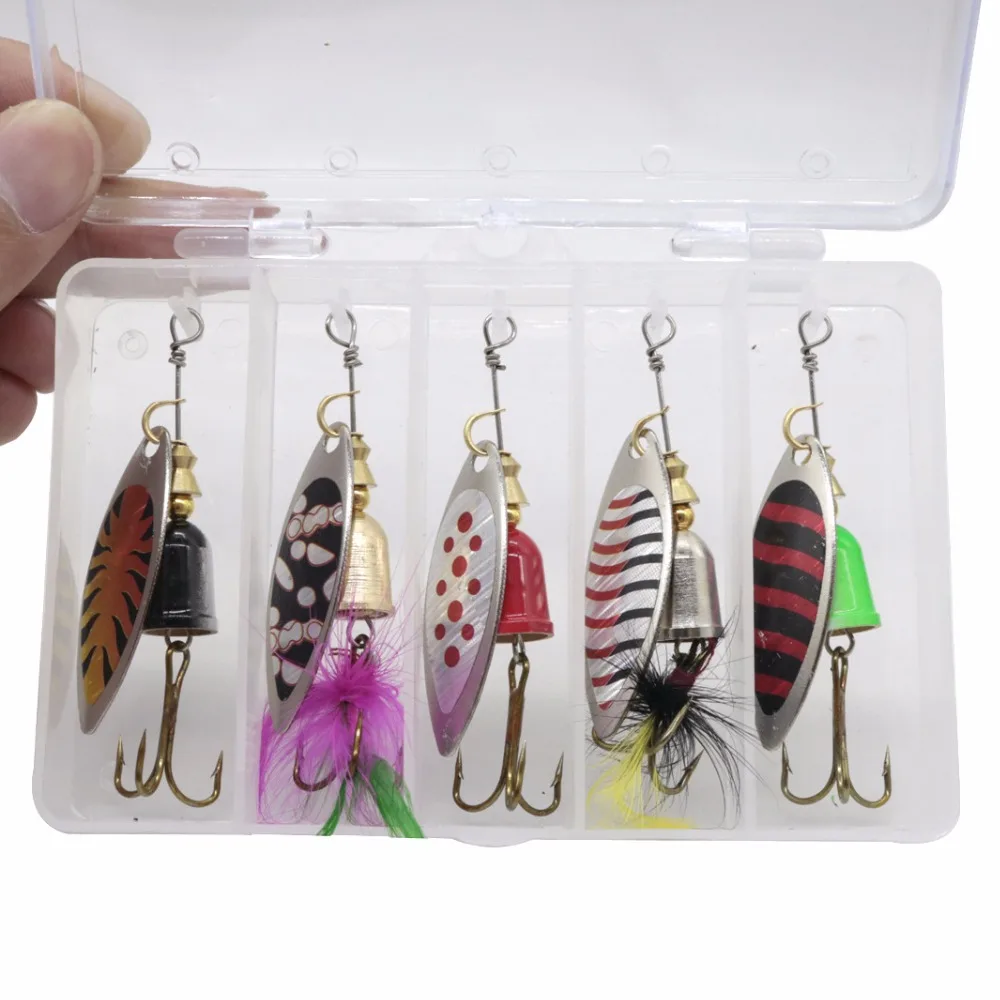 Vertvie 5pcs/Box Sequins Fishing Lure Long Cast Deep Running Spinners Fishing Lure Spinner Bait