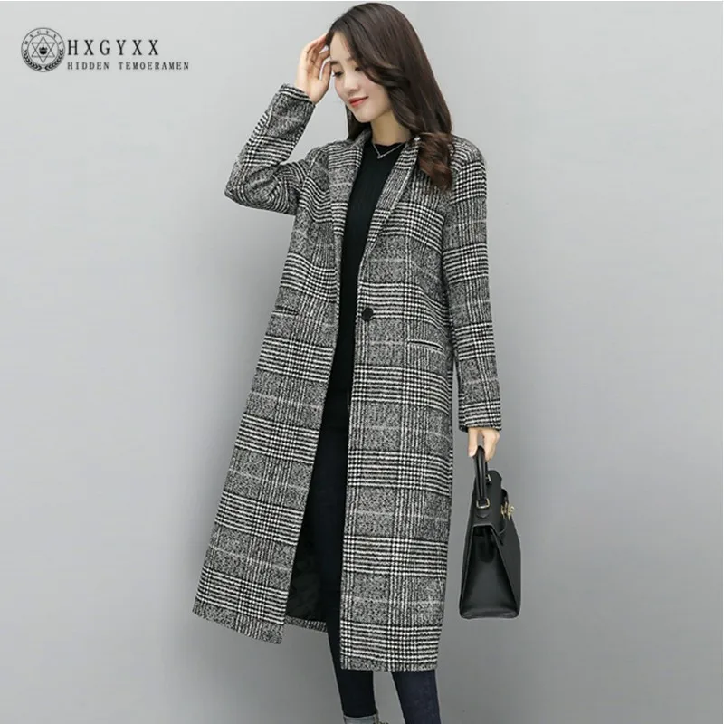 

Women Wool Coat Plus Size Loose Long Single Button Cashmere Jacket Winter Slim Plaid Woolen Overcoat 2019 Tweed Jackets Okd594