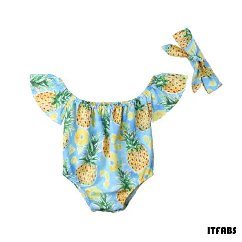 Детский комбинезон с ананасом для новорожденных мальчиков и девочек, комбинезон с открытыми плечами, рубашка, Летний комбинезон для малышей, цельная одежда