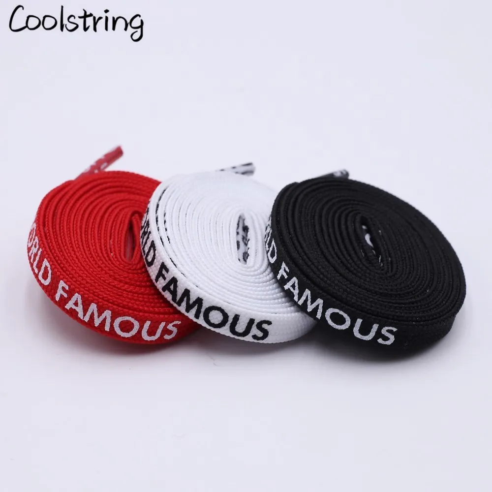 Coolstring 0.7cm Width Flat Double-sided Silk Screen Nice Letter Printing WORLD FAMOUS Shoestring For Sports Canvas Shoes Laces