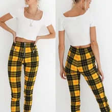 Женские эластичные штаны-шаровары с высокой талией, повседневные женские капри длиной до щиколотки, женская одежда, клетчатые брюки-карандаш