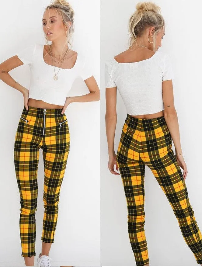 high waisted plaid pants women