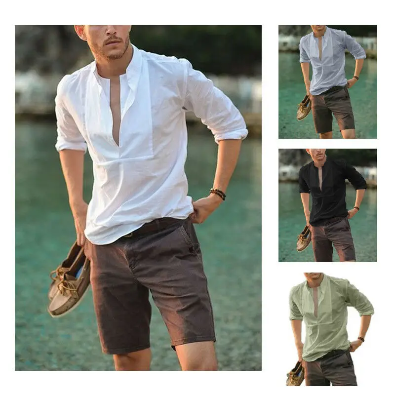 

2019 New Style Fashion Hot Men's Slim Fit V Neck Half Sleeve Pullover Muscle Solid Casual Shirts Tops