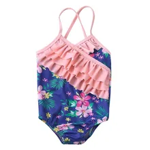 Летняя детская одежда для купания с оборками и цветочным принтом для маленьких девочек; купальный костюм; комбинезон; купальный костюм; милый купальный костюм