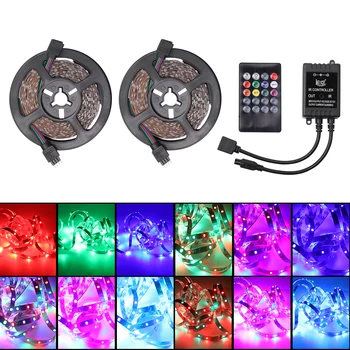 

LED Strip DC 12V 2 * 5M RGB LED Strip SMD LED Light Tape Flexible Ribbon Waterproof IR Music Remote Controller Home Decoration