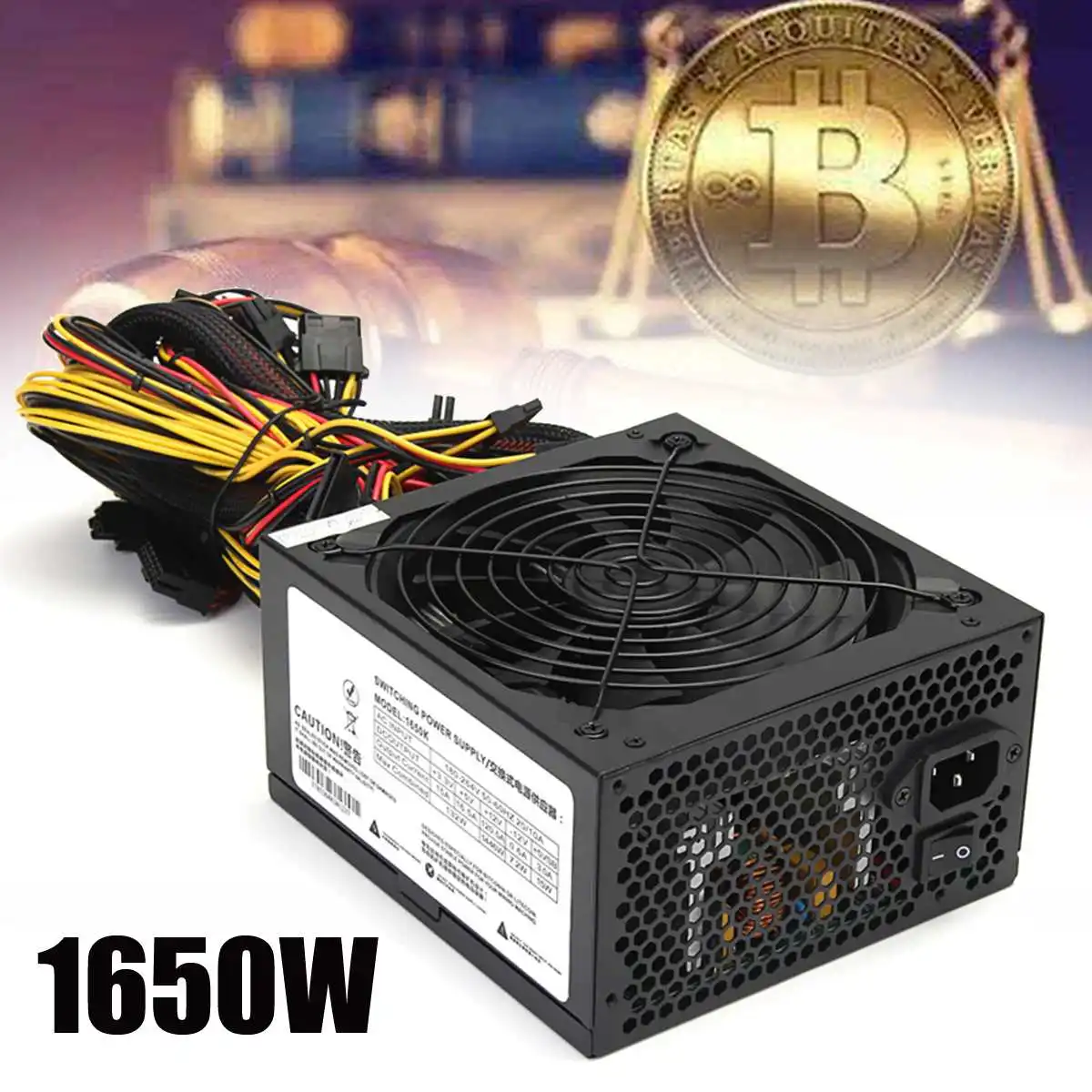 1PCS Steel Black 1650W Power Supply for 6GPU Eth Rig Ethereum Coin Miner Mining Bitcoin