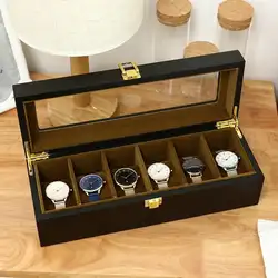 6 слотов коробка для часов Органайзер Дисплей Корпус деревянный роскошный стеклянный наручные часы коробка для хранения ювелирных изделий