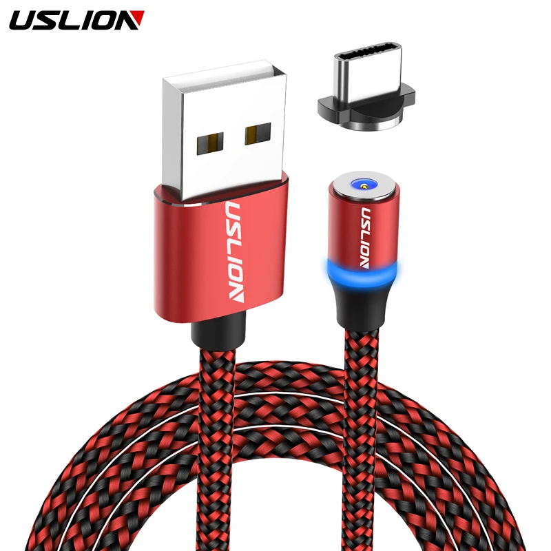 

USLION Magnetic Cable LED Nylon Micro USB Type C Cable Charger For Iphone 7 X Samsung S10 Huawei Xiaomi USB-C Magnet Cord Type-C