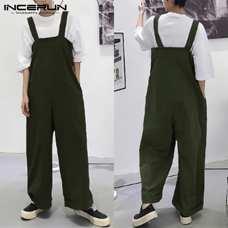 Fashion Masculina Jumpsuits Male Bottom Baggy Jumpsuits Men Wide Legs
