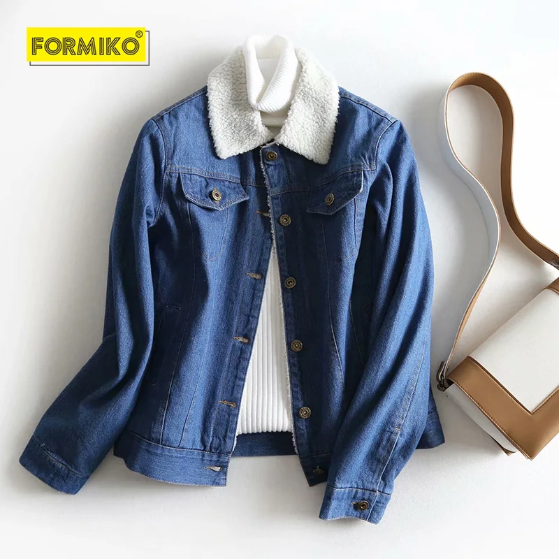 Hiver Taille La Automne Outwear Femmes dark Longues light Formiko 4xl Nouvelle Jean Blue Noir Blue En Chaud Manteau Plus Manches Laine D'agneau Veste Printemps dx8xTaqSw0