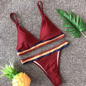 

Sexy Solid Women Bikini Set Bra Top V Thong Bottoms Beach Swimsuit Triangle Body suits Female Bikinis Bathing Swimwear Brazilian