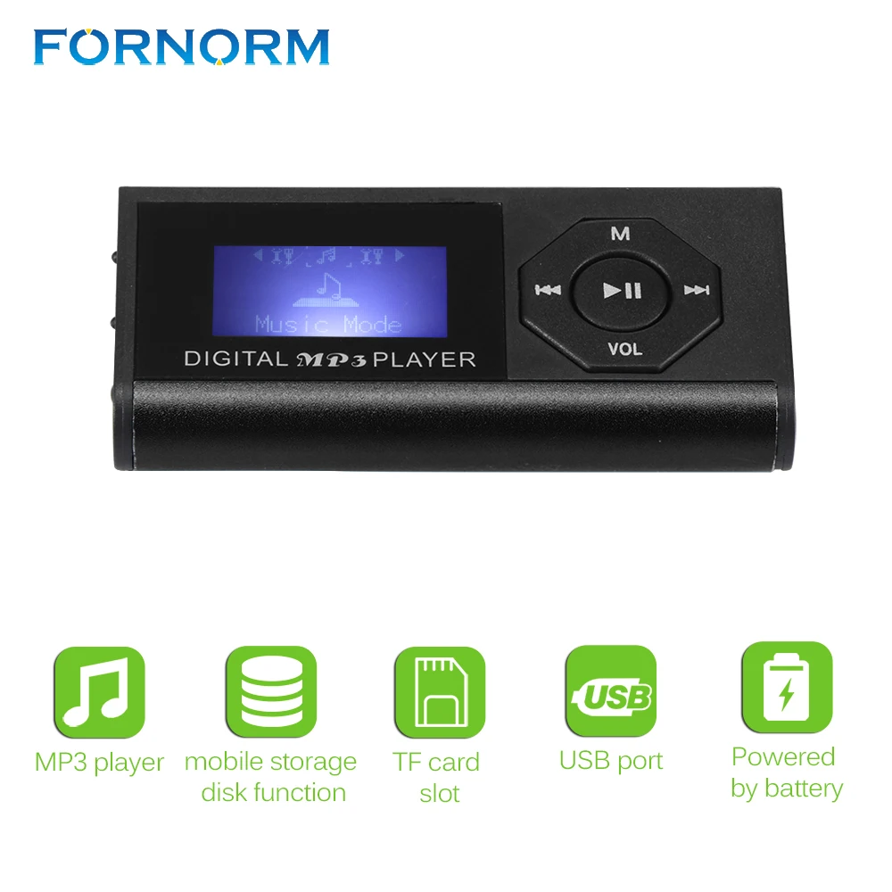 FORNORM Портативный MP3 плеер с наушниками цифровых компактных и Max 3 7 В поддержка 16 ГБ