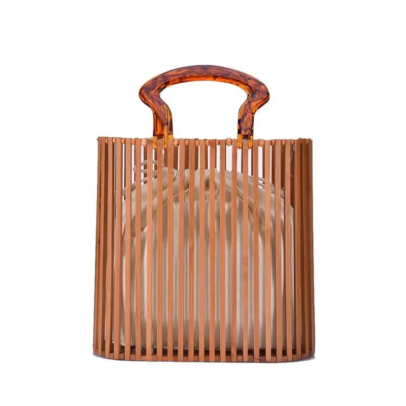 

Women Handbag Female Big Travel Vacation Totes Bamboo Handbag For Ladies Handmade Woven Straw Beach Bag Summer Women's Purse