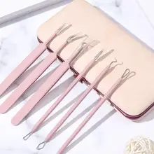 6 шт. черная головка акне контактный металлический контакт для угрей удалить прибор для удаления прыщей с ящиком для хранения(розовый