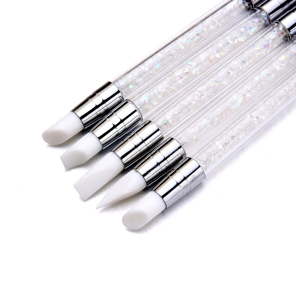 ELECOOL 5pcs/Set Diamonds Handle Double Silicone Heads Nail Pencil Nail Art  Silicone Brushes Nail Art Brush Manicure Tool - AliExpress