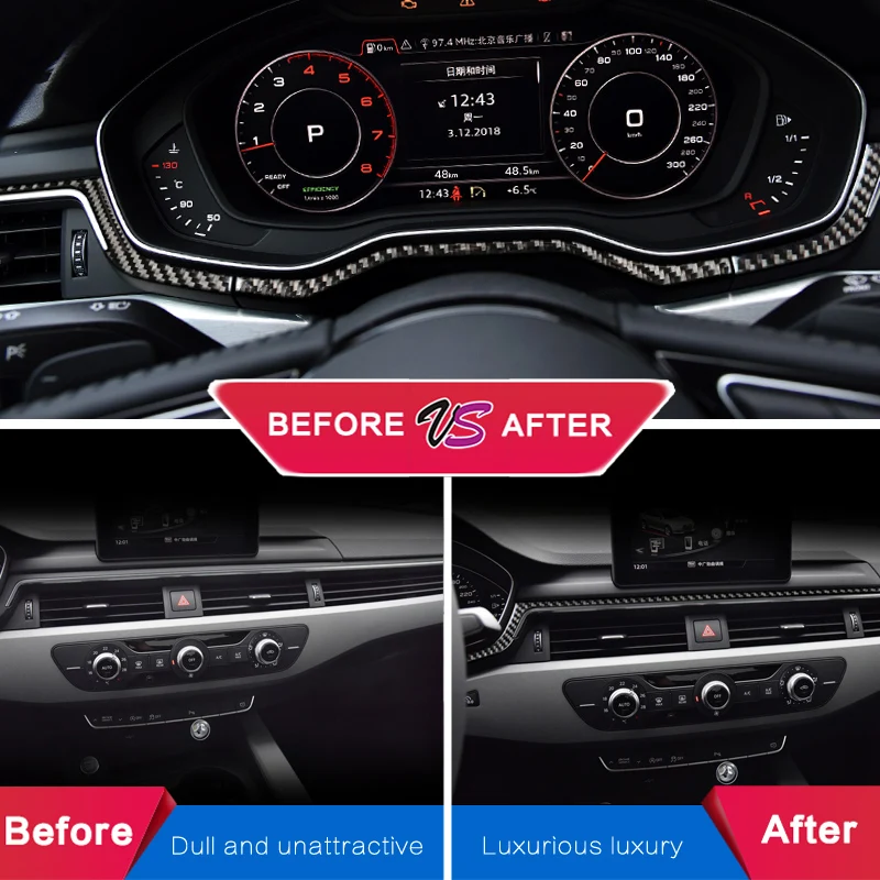 Interior Central control Panel Instrument console Decoration Strips carbon fiber Car stickers for A