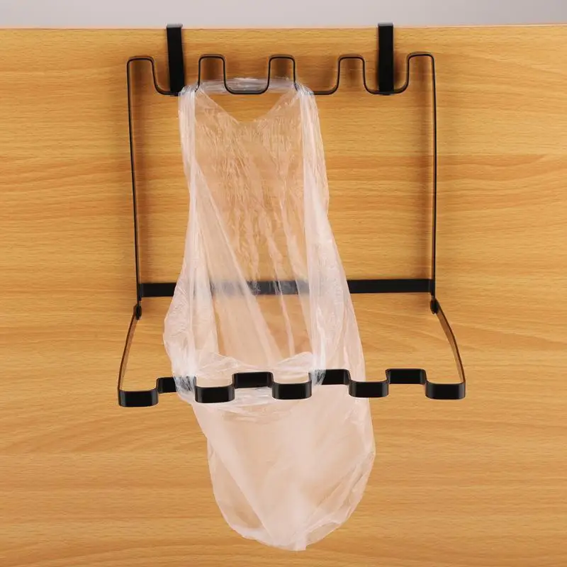 

Foldable Sturdy Iron Over Cabinet Door Garbage Bag Organizer Rack Kitchen Plastic Trash Bag Adjustable