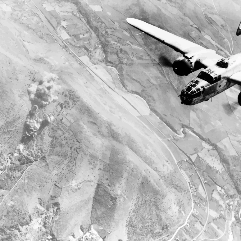 Цифровая восстановленная векторная фотография бомбардировщика B-25 во время