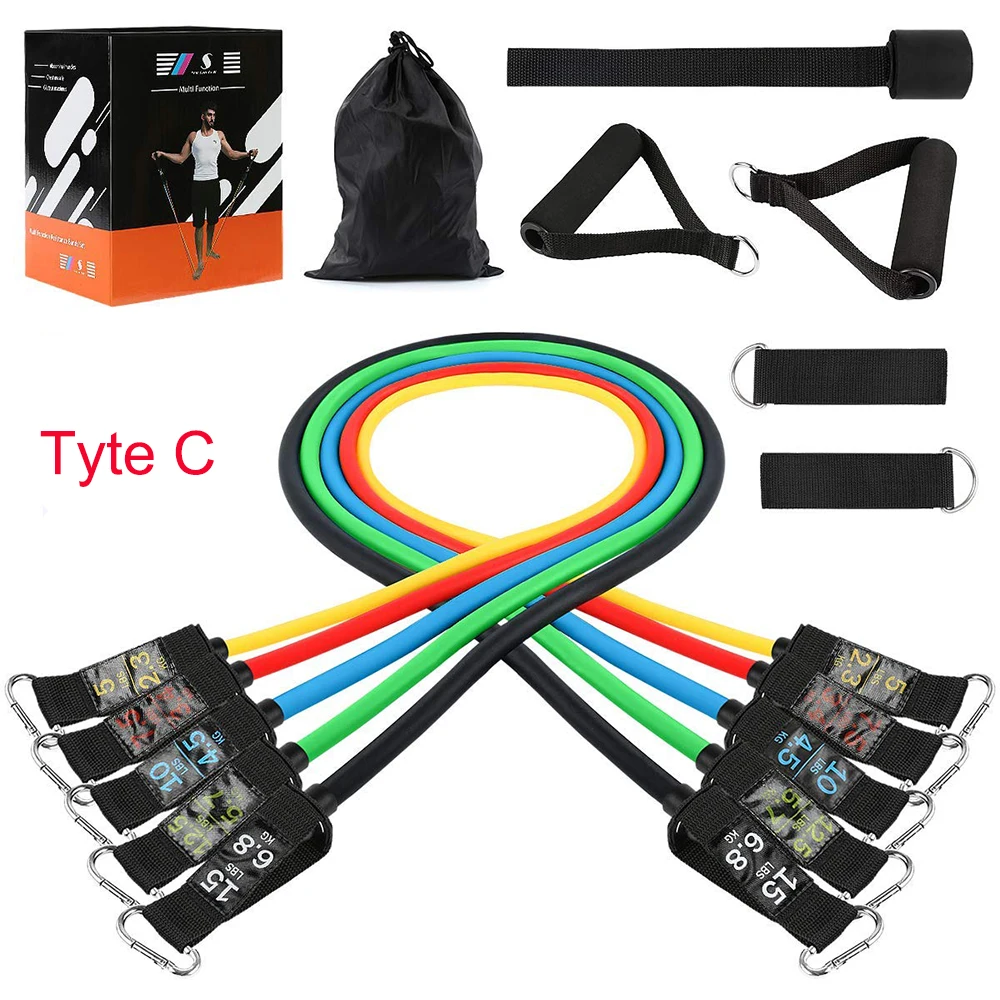 11 PCS Resistance Bands Set Pull Rope Fitness Exercises Crossfit Latex Tubes Pedal Excerciser Body Training Workout Yoga P20