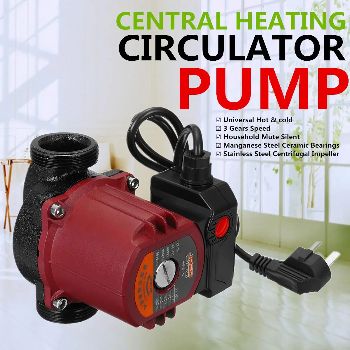 

WOLIKE Central Heating Circulator Pump 220V 100W Max Flow Max Lift 65L/Min 6M for Heating system Underfloor Water Heating