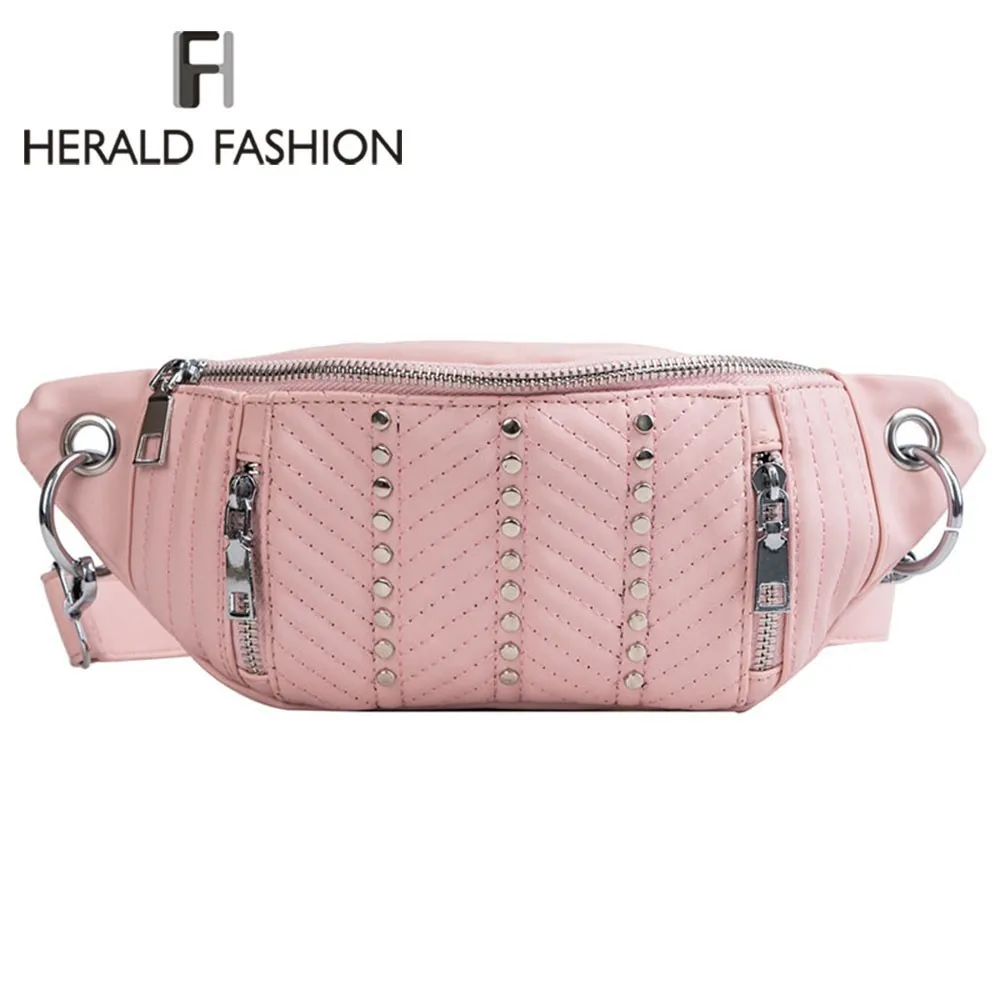 

Herald Fashion Women Street Rivet Waist Pack Girls Fanny Pack Quality Leather Shoulder Crossbody Chest Belt Bags Heuptas Pochete