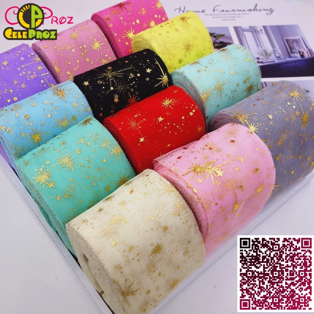 

25Yards 6m Star Tulle Ribbon Glitter Mesh Roll Spool Tutu Pom Soft Squine Tulle DIY Crafts Decoration