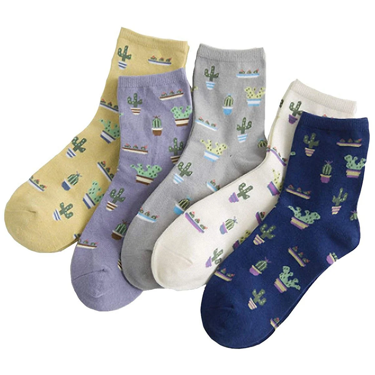 

Crew Socks,5-pack Women Cacti Pattern Casual Socks Cotton Knitting Winter Fall Crew Socks Mix Color One Size