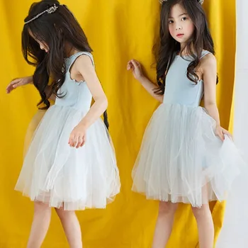 

Patchwork Mesh Kids Girls Summer Dresses Ball Gown Dress Teenage Girls Dresses 14 Years 12 10 8 6 Pink Blue Children Clotihng